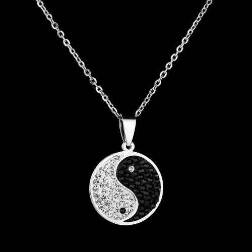 Vista 6 de Houpotao Taichi Bagua Collar con colgante de acero inoxidable quirúrgico, ligero, hipoalergénico, cadena de clavícula Yin Yang con circonita cúbica