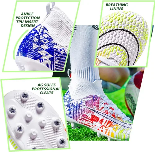 Vista 2 de HESBITEUL Zapatos de fútbol cómodos para hombre, para exteriores, interiores, para niños, para estudiantes de fútbol, zapatos deportivos de alta