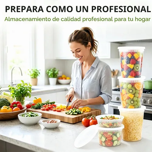 Vista 3 de TashiBox 24 juegos de recipientes de plástico con tapas, 8 onzas, 16 onzas, 32 onzas, 8 juegos cada uno, recipientes herméticos para almacenamiento