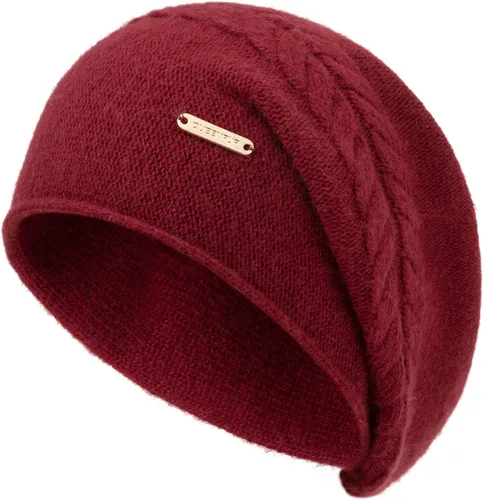 Vista 7 de Gorros de Punto Holgados para Mujeres de Cachemira Gorro de Esquí de Lana Tejida Suave y Cálido Gorro de Invierno A01-beige