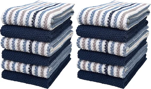Vista 15 de Toallas de cocina de 16 x 26 pulgadas, paquete de 6 toallas de mano grandes de algodón, paños de cocina, diseño de rayas de palomitas de maíz, juego