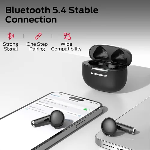 Vista 9 de Auriculares inalámbricos Monster N-Lite 208 Bluetooth 5.4 con micrófono integrado, control táctil, auriculares Bluetooth con 30 horas