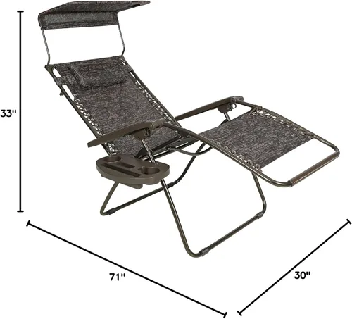 Vista 2 de Bliss Hammocks - Silla de gravedad cero con toldo y bandeja lateral, Jacquard café