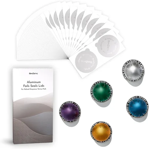 Vista 9 de BinZetic® Kit de recarga de cápsulas Vertuoline reutilizable, diseño de papel de aluminio fácil de cortar en la parte inferior y 100 tapas