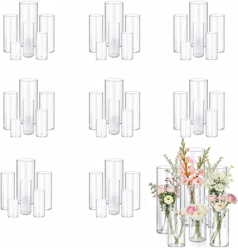 Vista 10 de 5 piezas de jarrones de vidrio Cilindro Jarrones para centros de mesa Pequeños jarrones de flores de vidrio transparentes Jarrones para decoración