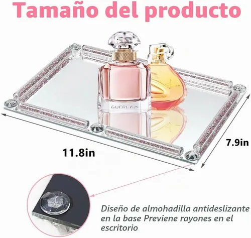 Vista 2 de Bandeja de cristal de cristal, 11.8 x 7.9 pulgadas, color rosa rectangular