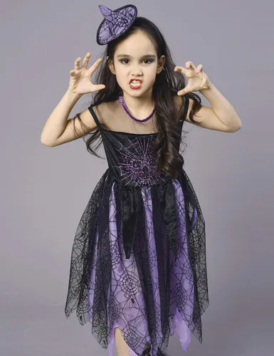 Vista 4 de Disfraz de bruja para niñas, disfraz de araña para niños, disfraz de araña de Halloween