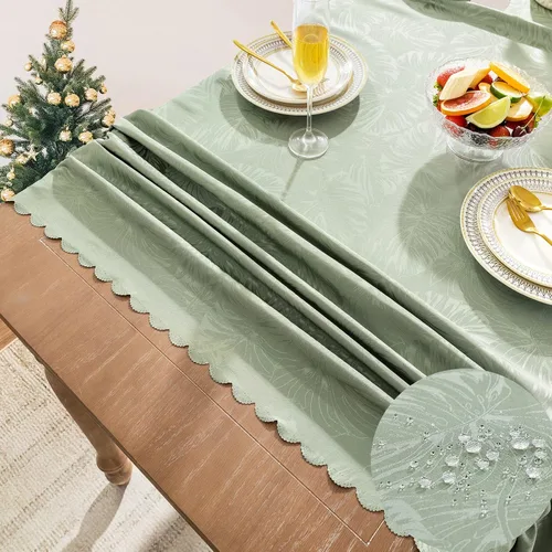 Vista 50 de Mantel Redondo Aqua Jacquard Pequeño de 40 Pulgadas, Manteles para Mesas de hasta 26" de Diámetro, Impermeable, Lavable, Sin Arrugas, Tela Suave