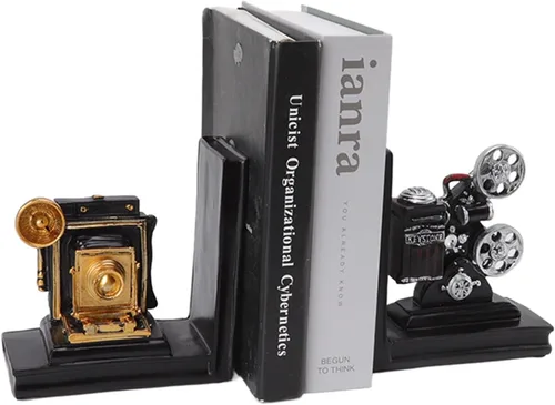 Vista 3 de Resin Movie Projector Shelf Book Ends Decorative Bookend Study Home Office