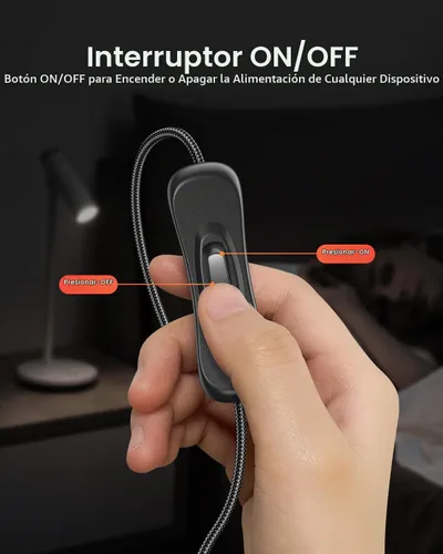 Vista 3 de ANDTOBO Cable de extensión de interruptor USB, cable de extensión USB mejorado con cable de interruptor de encendido y apagado para tiras LED