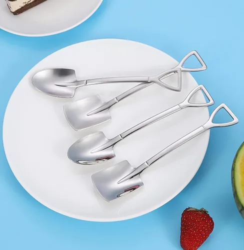 Vista 2 de Juego de 4 cucharas de pala de postre de frutas, cucharas de acero inoxidable de 6 pulgadas para postre café, té, helado, pastel de frutas