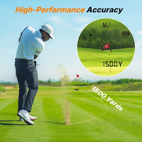 Vista 5 de WOSPORTS Golf Rangefinder with Slope, 1500-Yard Pin Lock Vibration Range Finder(Feet/Meters/Yards), 7X Magnification, Magnetic Mount, Rechargeable