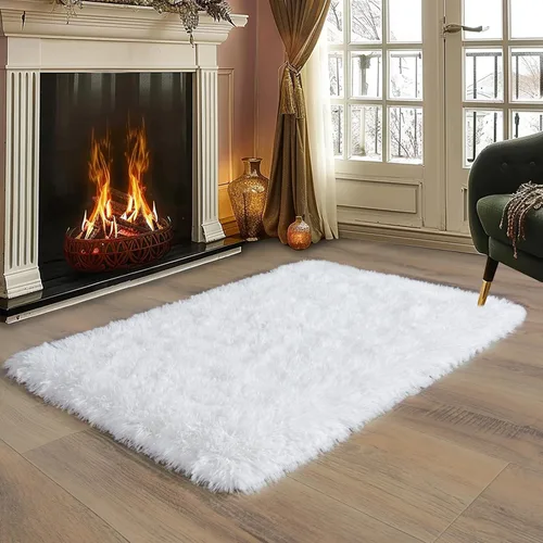 Vista 4 de Alfombras lanudas para dormitorio, sala de estar, dormitorio universitario, habitación de niños, decoración, alfombra suave y moderna