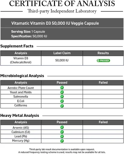 Vista 3 de Vitamatic 3 Pack Vitamina D3 50,000 UI (como colecalciferol), Dosis Semanal Única, 1250 mcg, 60 cápsulas vegetarianas Suministro para 1 año, Fórmula