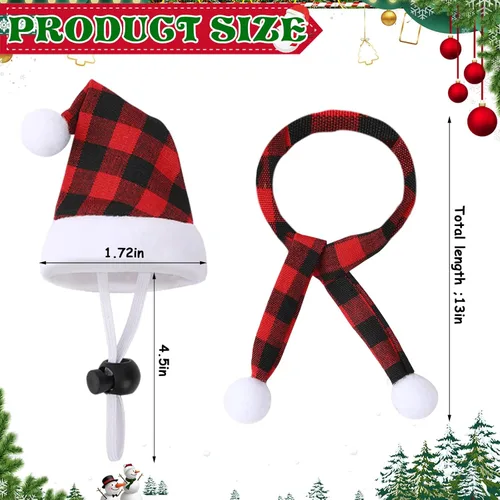 Vista 2 de JUNEBRUSHS Mini sombreros y bufandas de Papá Noel, 12 piezas de accesorios de Navidad para mascotas, rojo, verde, blanco, ajustable, se adapta a