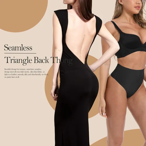 Vista 2 de Tanga de algodón acanalado transpirable sin costuras de cintura alta para mujer, ropa interior de talla grande