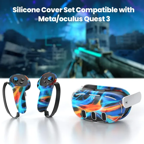 Vista 6 de Compatible with Oculus Quest 3 Accessories, VR Silicone Face Cover, VR Shell Cover,Touch Controller Grip Cover,Camera Lens Protector Set (Aurora)