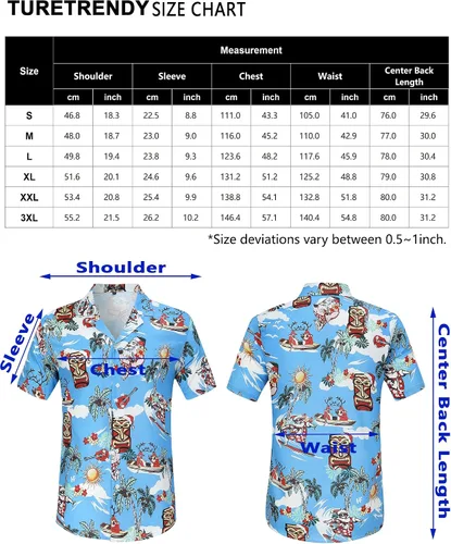 Vista 7 de TURETRENDY Camisas hawaianas para hombre, estampado floral, con botones, verano, tropicales, vacaciones, playa, fiestas