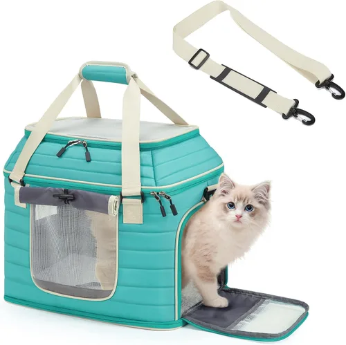 Vista 8 de Transportador expandible para perros y gatos: transportador de mascotas de lados suaves aprobado por aerolíneas, grande, pequeño, mediano, plegable