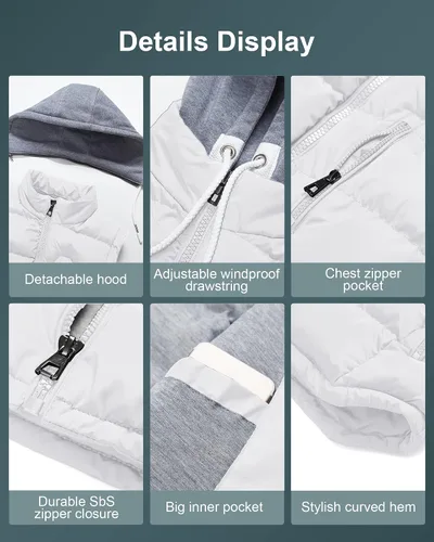 Vista 7 de CREATMO US Chaleco de invierno para hombre, para exteriores, con capucha, extraíble, acolchado, sin mangas, chaleco