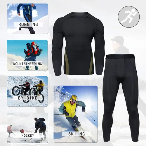 Vista 6 de JoofEric Conjunto de ropa interior térmica para hombre, forro polar, parte superior e inferior, ropa interior cálida y larga, trajes deportivos