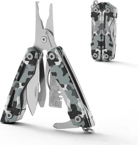 Vista 9 de VIRENKNIFE - Alicates multiherramienta 13 en 1, de acero inoxidable, multiherramienta EDC con cuchillo de bolsillo, destornillador, abrebotellas