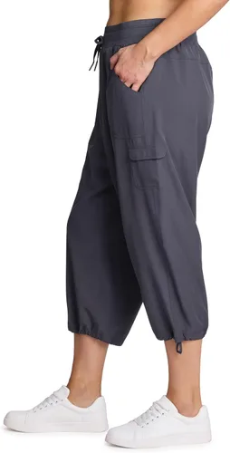 Vista 4 de RBX Active - Pantalón capri para mujer, talla grande, ligero, tejido, con cordón, estilo cargo