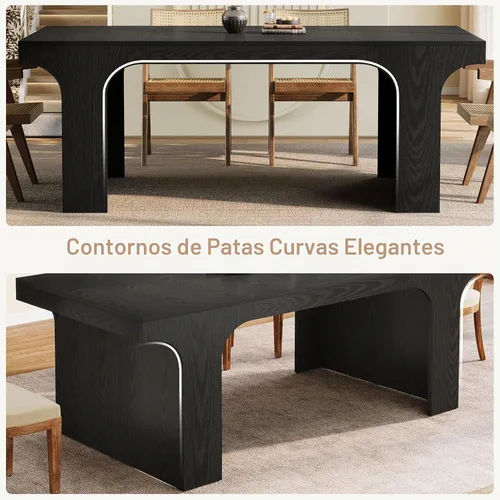 Vista 9 de Tribesigns Mesa de comedor de granja de 71 pulgadas con diseño arqueado para 6-8, color negro