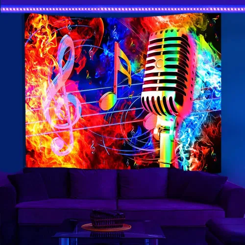 Vista 7 de TPMDFC Tapiz musical UV con luz negra, nota musical reactiva, tema fresco, tamaño pequeño, 40 pulgadas, 30 pulgadas, tapices colgantes de pared