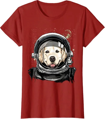 Vista 48 de Camiseta para amantes de los perros de los astronautas del espacio exterior Golden Retriever Lover, Negro