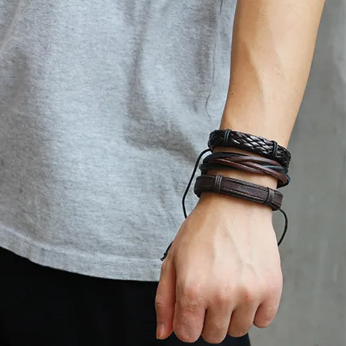 Vista 5 de Jstyle 12Pcs Braided Bracelet for Men Beaded Bracelets Wrap Leather Wooden Bracelets Adjustable