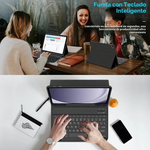 Vista 4 de Funda de teclado para tableta Samsung Galaxy A11 Plus 2025/A9 Plus 2023 5G de 11 pulgadas, teclado Bluetooth inalámbrico recargable, desmontable