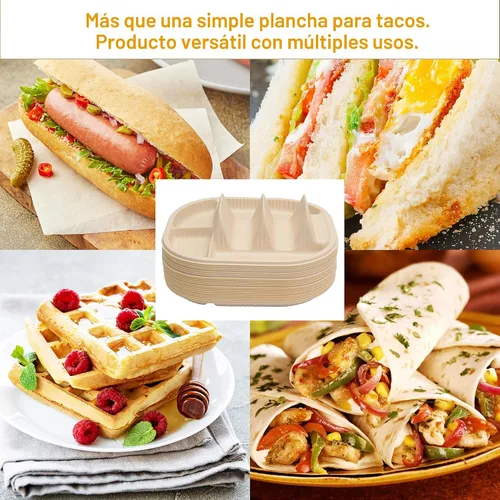 Vista 6 de LUVCOSY Paquete de 100 platos desechables para tacos con lados de inmersión