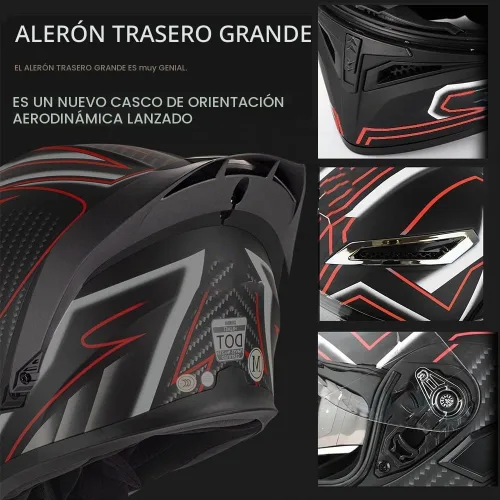 Vista 4 de AAREG - Casco de motocicleta con bluetooth, visera frontal abatible aprobada por DOT/ECE, viseras antivaho duales, para adultos, hombres, mujeres