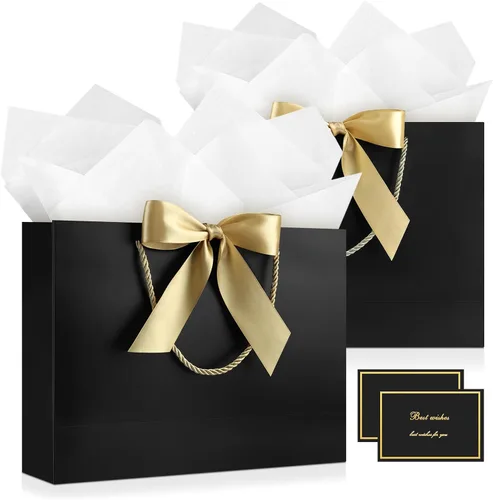 Vista 36 de JMANNI 12 bolsas de regalo de papel de boda con asa, bolsas medianas de regalo de agradecimiento de 13 pulgadas con lazo de cinta, regalos