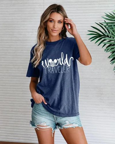 Vista 3 de SUPEYA Camiseta de viaje mundial para mujer, bonita camiseta gráfica de tierra, casual, de viaje, para vacaciones, manga corta
