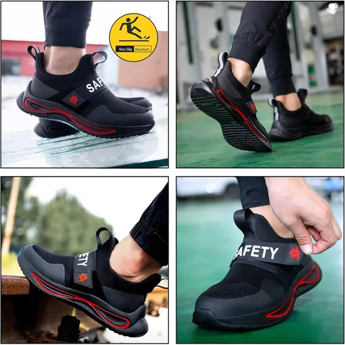 Vista 3 de Zapatos de punta de acero para hombres y mujeres, cómodos zapatos de seguridad transpirables e indestructibles, zapatos de trabajo ligeros