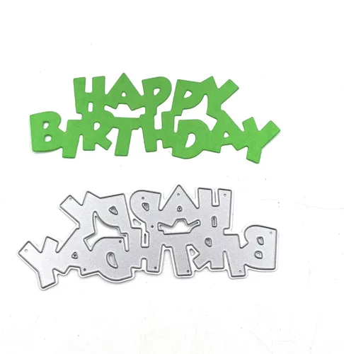 Vista 4 de Troqueles de corte de caja de regalo de feliz cumpleaños de metal, plantillas de estampado de globos, molde de plantilla para tarjetas de álbumes