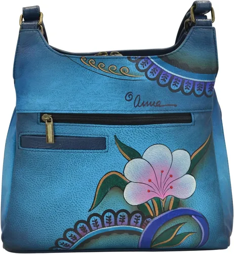 Vista 2 de Anna by Anuschka Obra de arte original pintada a mano, cuero auténtico, cartera de triple compartimento