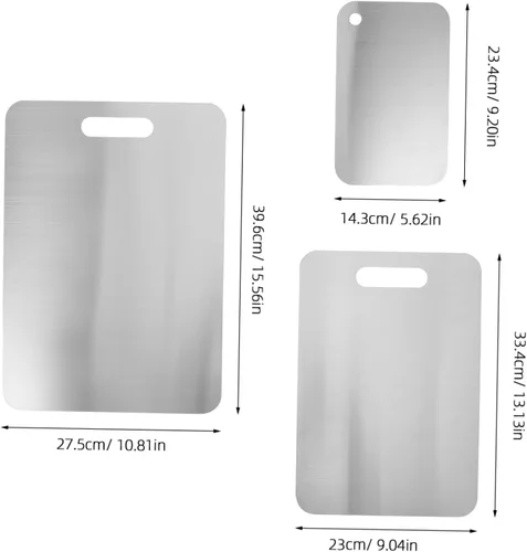 Vista 2 de 3pcs Stainless Steel Cutting Board Set with Double Sided Design and Thickened Construction, Non-slip Kitchen Chopping Boards for Meat, Vegetables