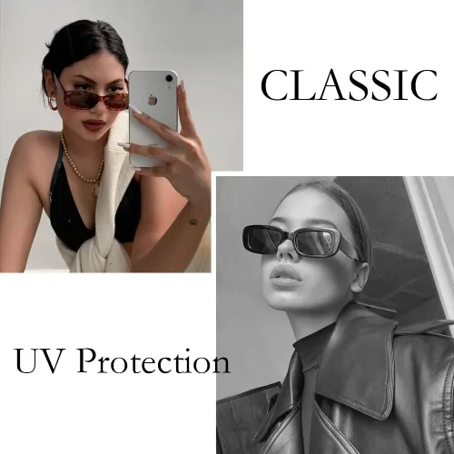 Vista 2 de Mehhlly Lentes de sol rectangulares para mujeres y hombres, lentes retroTrendy estrechos y delgados con marco cuadrado