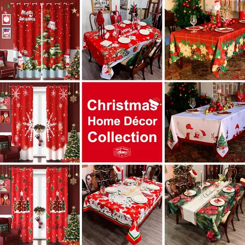 Vista 2 de Mantel rectangular impermeable de Navidad de 60 x 84 pulgadas, decoración navideña impresa para Nochevieja, mantel oblongo, tela lavable
