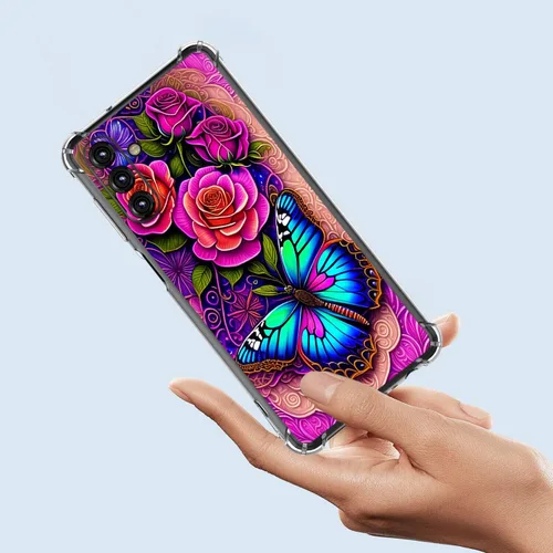 Vista 3 de Samsung Galaxy A14 5G - Funda para teléfono celular, diseño de flores de mariposa azul, a prueba de golpes, TPU con bordes elevados, compatible