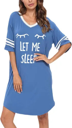 Vista 3 de Camisas de dormir para mujer, de manga corta, de algodón, con cuello en V, camisones de gran tamaño, lindo camisón estampado