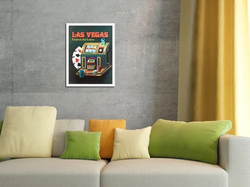 Vista 4 de Pacifica Island Art Las Vegas Nevada United Air Lines - Máquina tragamonedas - Póster vintage de viaje de aerolínea c.1972 - Cartel de metal vintage