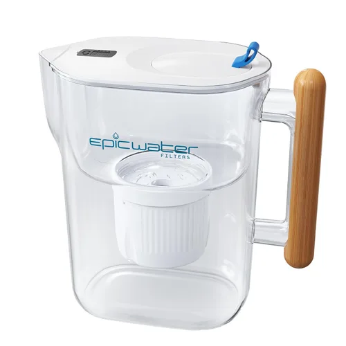 Vista 6 de Epic Water Filters Jarras de filtro puro para agua potable, filtro de 10 tazas y 150 galones, Tritan sin BPA, reduce el fluoruro, el cloro, el Azul