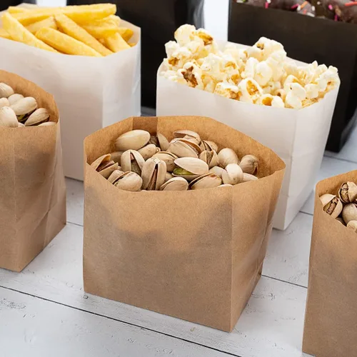 Vista 8 de Restaurantware Bag Tek - Bolsas de papel de 3.9 x 2.3 x 3.8 pulgadas para aperitivos, 100 bolsas de papel pequeñas para alimentos, bolsas