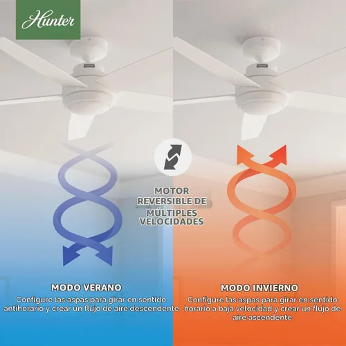Vista 5 de Hunter 51697 - Ventilador de techo para interiores de 52 pulgadas con luz LED y control remoto, ventilador de techo blanco, montaje estándar, 5