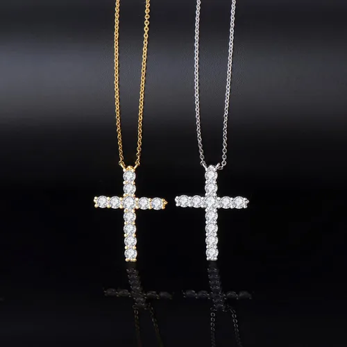 Vista 7 de JSGEMSLEE 14K Gold Plated Cross Necklace for Women Silver Gold Cubic Zirconia Cross Pendant Necklace for Women Girls Dainty Cross Chain Necklace