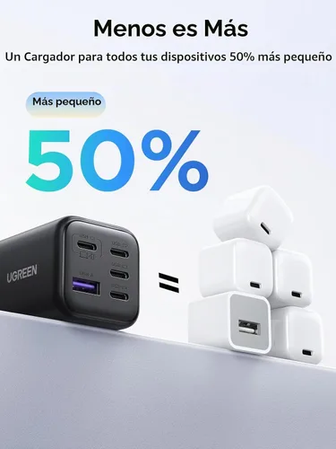 Vista 4 de UGREEN Bloque de cargador USB C de 5 puertos de 45 W, PD/PPS/QC de carga rápida de 45 vatios, cargador GaN con 4 puertos USB C para iPhone 17/16/15